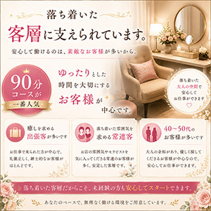 落ち着いた客層で、１番人気は９０分のコースです。