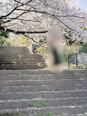 桜を背景に撮影してます🌸
