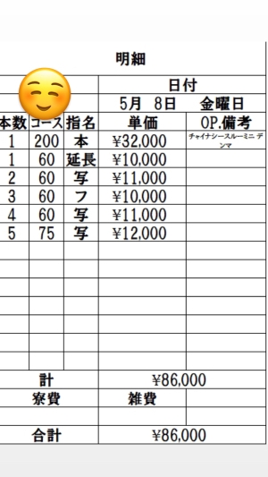 5月8日 在籍Kさんの明細公開